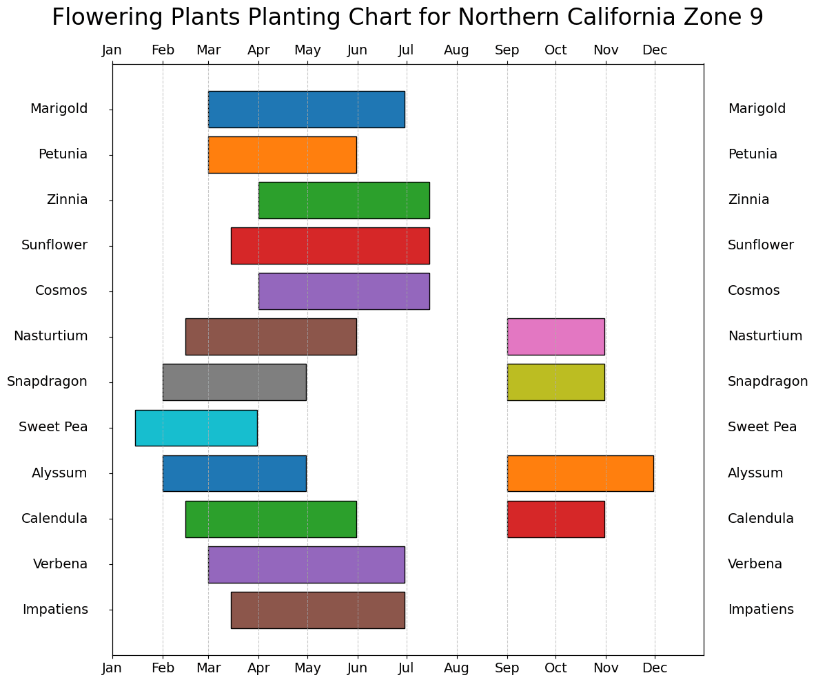Flowering Plants Planting Chart for Northern California Zone 9
